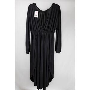 Mojito Mango Size L Dress Long Sleeve Deep V-neck Black